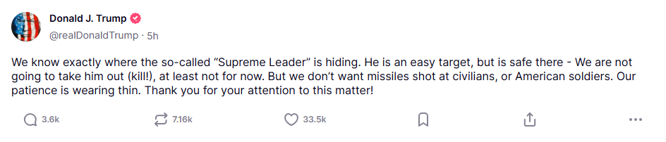 Tensión internacional: Trump le exige a Iran “rendición incondicional” en su conflicto con Israel 3 Screenshot 2025 06 17 144732